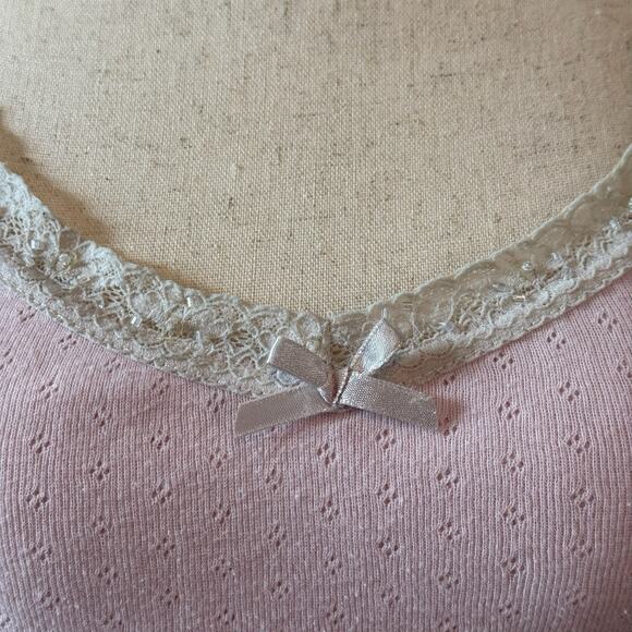 Roxy Vintage Y2K Eyelet Beaded Lace Slim Cami Preppy Tank Top - Pink Wms M - Picture 3 of 13